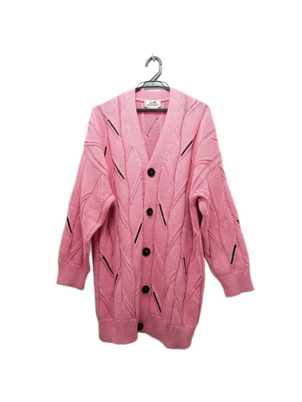 Hermes Long Sleeve Cardigan Pink Top Knit V-neck Cashmere Cotton M